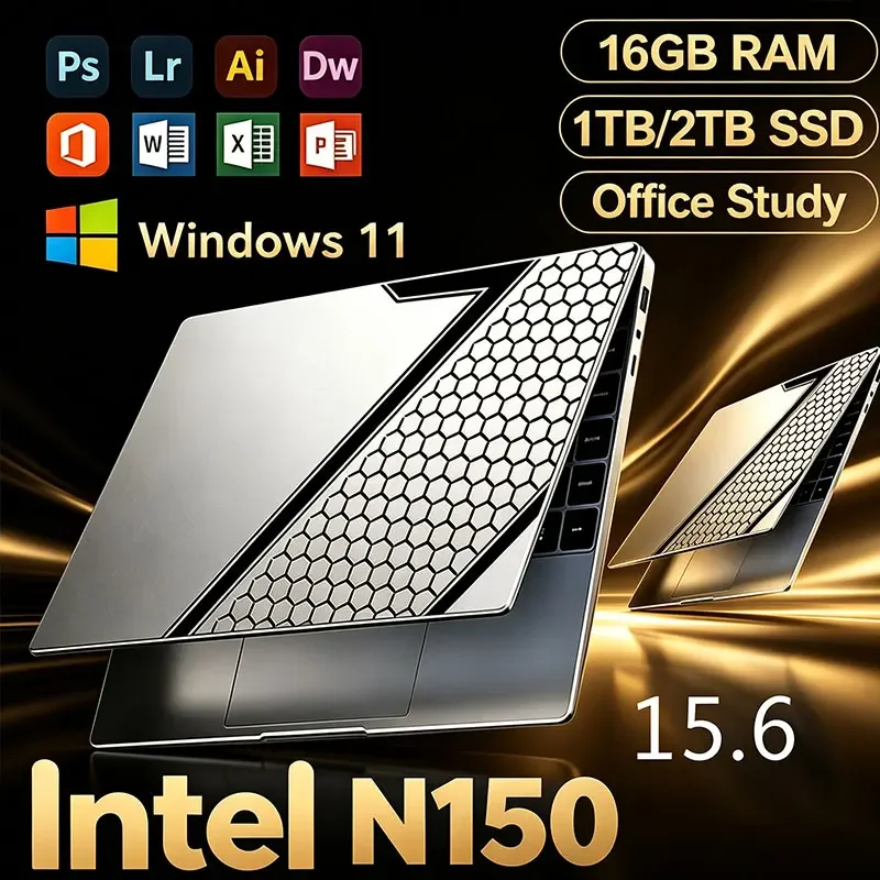 New 15.6' Laptop Intel Core N150 32GB 2TB Gaming PC Ultra Slim Office Study Computer PC Windows 11 Pro 1920*1080 HD