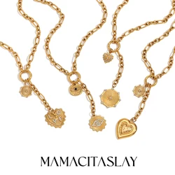 MamacitaSlay Vintage Heart Evil's Eye Pendant Long O Chain Y-Shaped necklace stainless steel women's jewelry Daily Decoration