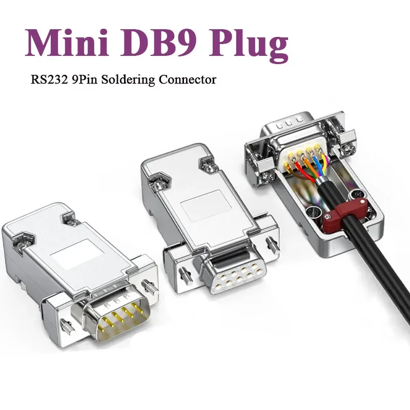 DB9 Male Female Connector RS232 D-SUB 9Pin Serial Port Plug with Plastic Plated Silder Shell Gold Plated 3U Solid Pin Terminal