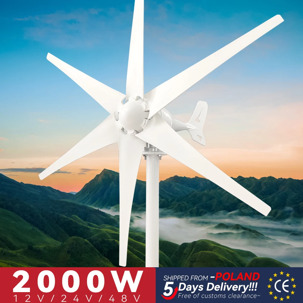 

2KW Wind Turbine Generators 12v 24v 48v 3 Blades Free Energy Optional Off Grid System Dynamo For Home Use