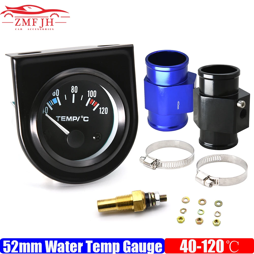 52mm Car Water Temperature Gauge Sensor 1/8NPT Adapter 40~120 Celsius Racing Water Temp Indicator Meter 12V Gasoline Automobile