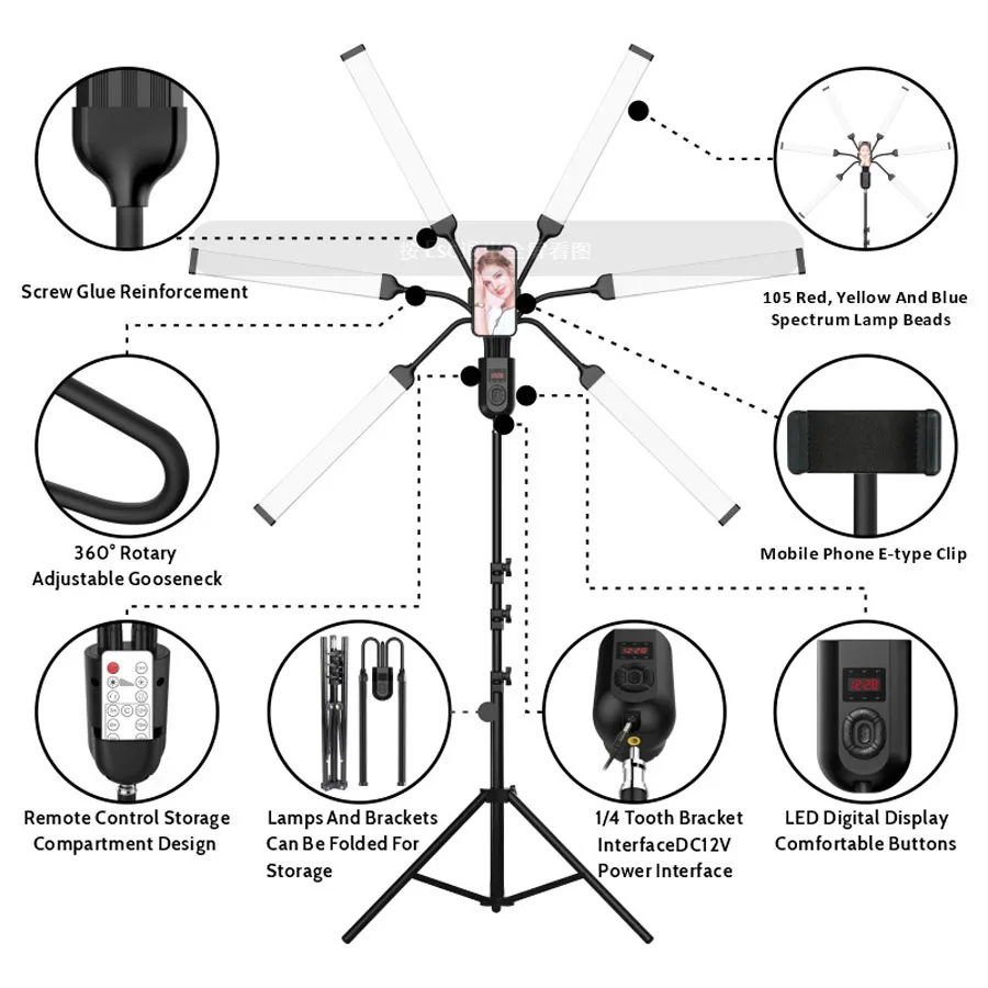 Imagem -03 - Luz de Vídeo Led Regulável com Tripé Ajustável Braços Duplos Kit Fotografia Beleza 60w 32005600k