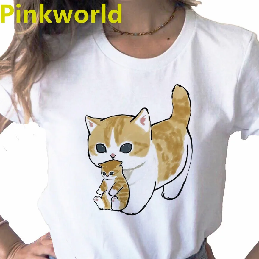 Cat T-shirt Summer Fashion Cute Kitten Animal Trend Fashion Short Sleeved T-shirt Women's Top Round Neck Couple's Wear