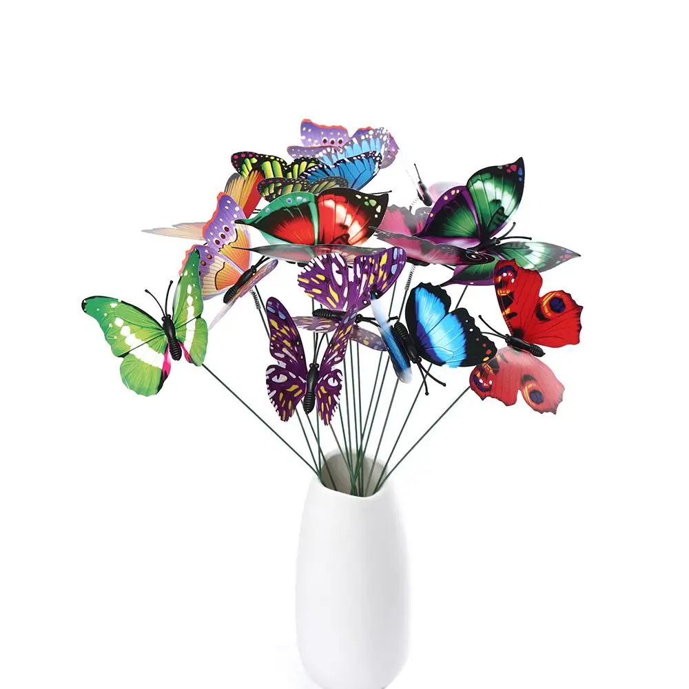 15PCS/Random Color DIY Lawn Decor Yard  Simulation Color Garden Decoration Artificial Butterfly with Rods Fake Butterflies