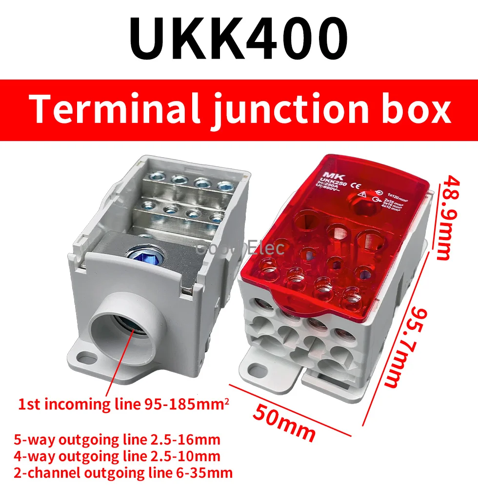 UKK400A Din Rail 1 in N Out Terminal Block Distribution Box Universal Power Junction Box Electric Wire Connector gangbei