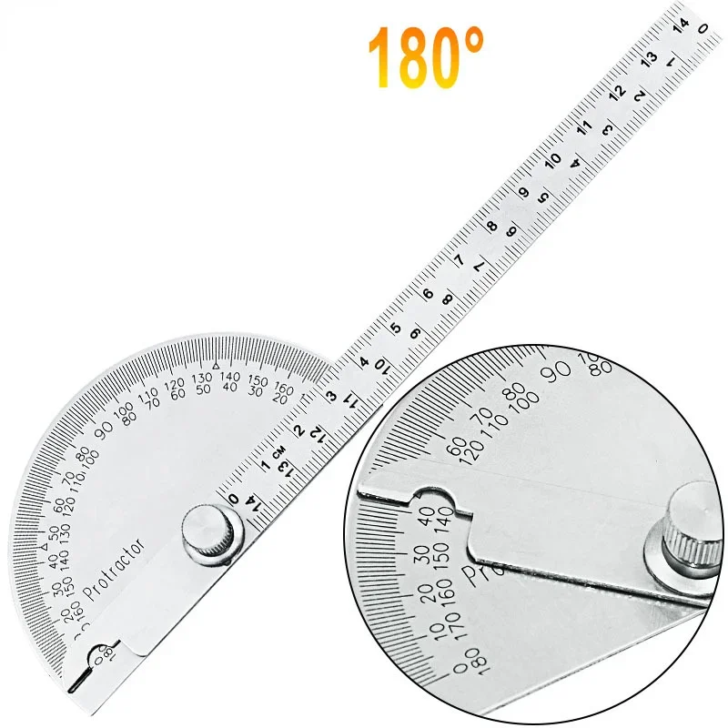 180 Degree Protractor Metal Angle Finder Angle Ruler Woodworking Tools Measuring Ruler Angle Meter Stainless Steel Goniometer