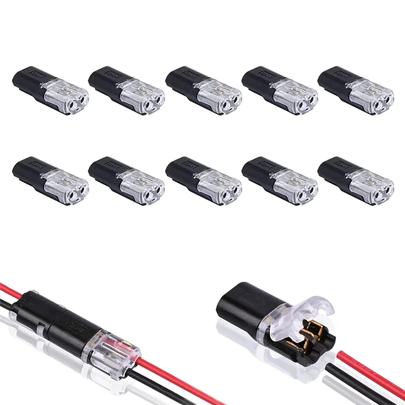 10PCS Double-Wire Plug-in Connector with Locking Buckle,Pluggable Connectors 2 Pin 2 Way Universal Compact Wire Terminal