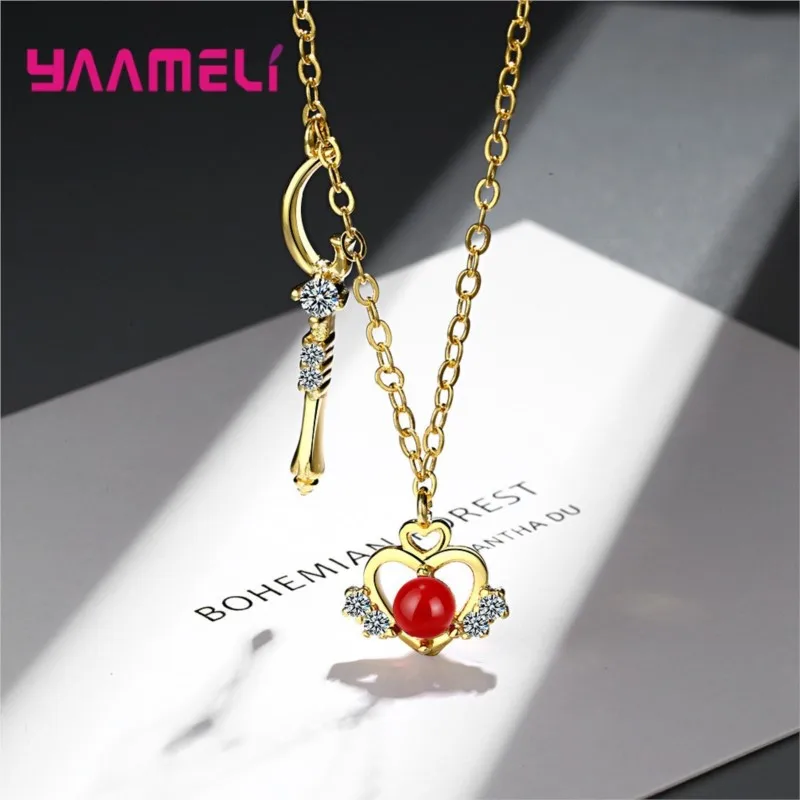 Romantic 925 Sterling Silver Necklace Gift Jewelry Gold Love Heart Magic Wand Necklace for Women Girl Birthday Presents