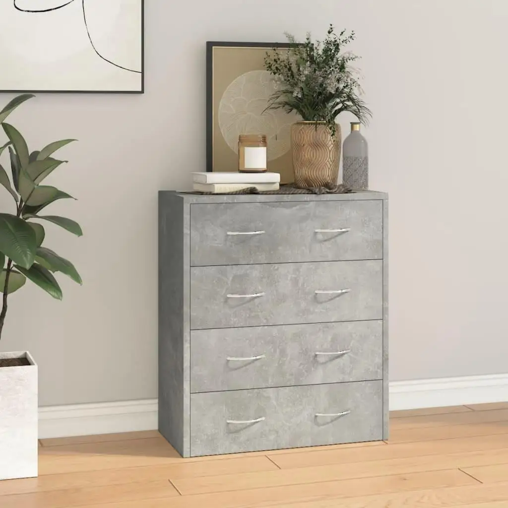 Modern Concrete Grey Sideboard with 4 Drawers - 60x30.5x71 cm Stylish Storage Solution