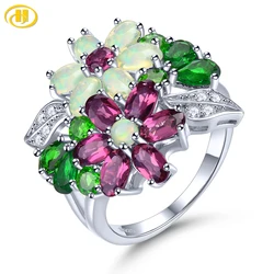 Natural Rhodolite Garnet Opal Solid Sterling Silver Rings 4 Carats Genuine Multicolor Gemstone Diopside Gorgerous Fine Jewelrys