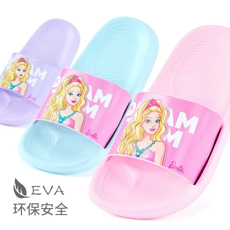 2024 Cute Barbie Slippers for Kids Summer Kawaii Fashion Sandals Y2K Flat Shoes Anime Barbie Girls Slipper Birthday Gift