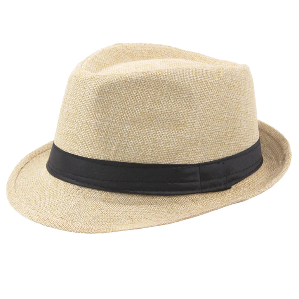 Four Seasons Fashion And Breathable Liner Straw Fedoras Hat For Men Casual Cowboy Jazz Cap Artistic Sunshade Party Bucket Hat