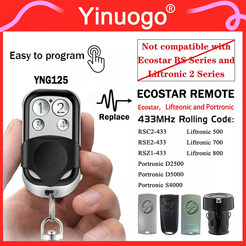 

Пульт дистанционного управления для ворот ECOSTAR RSC2 433 МГц с плавающим кодом, ручной передатчик для гаражных ворот ECOSTAR RSE2