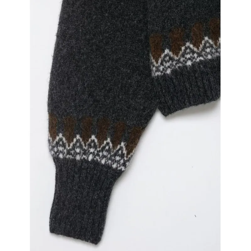 เสื้อสเวตเตอร์ถักลายแจ็คการ์ดสำหรับผู้หญิง สไตล์วินเทจ อุ่นสบาย คอกลม ลำลอง แฟชั่น แขนยาว เสื้อสตรีทแวร์