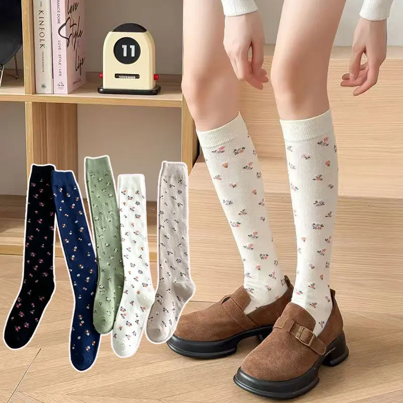Women's Socks Micro Compression Socks Floral Print Retro Japanese Korean Style Fashion Funny Collegiate Long Sock Versatile Cute