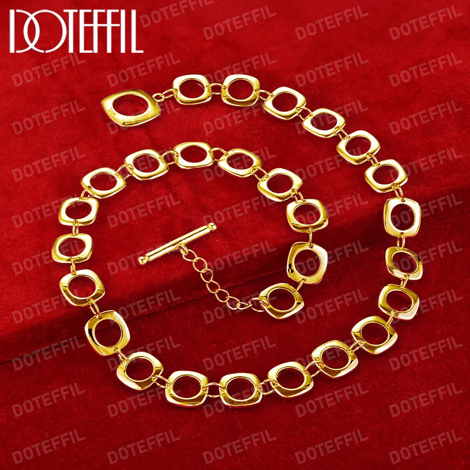 DOTEFFIL 18K Gold Square Round Chain Necklace For Women Man Charm Wedding Engagement Party Fashion Jewelry