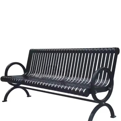 

High Quality Outdoor Furniture With Backrest Public Patio Benches Chair Special Offer Garden Black Metal Durable Lawn Bench