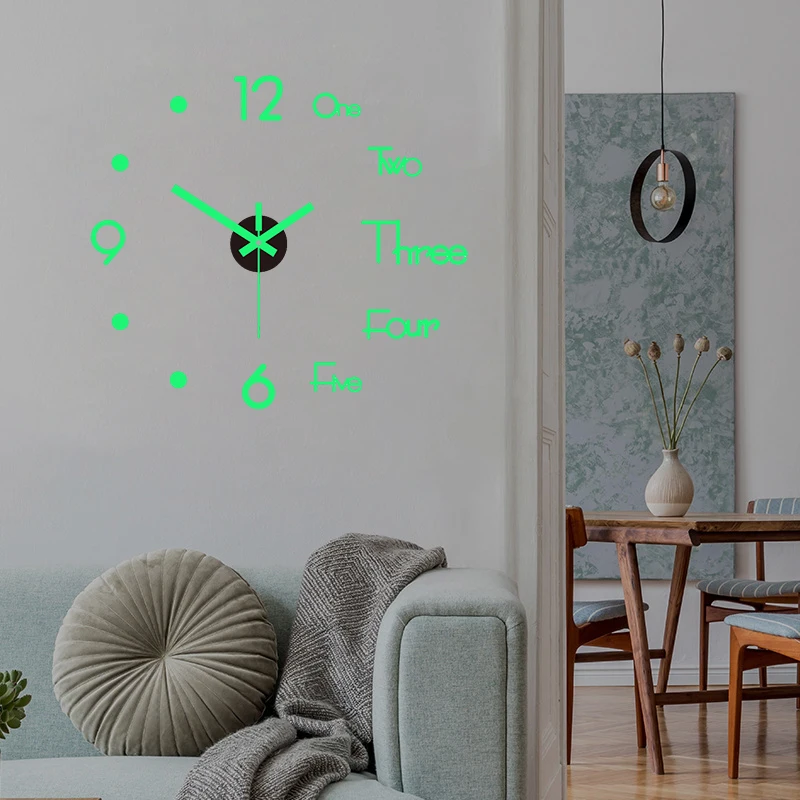Wall Stickers 3D DIY Digital Clock Luminous Wall Clock Frameless Mute Clock for Living Room Bedroom Office Wall Decor