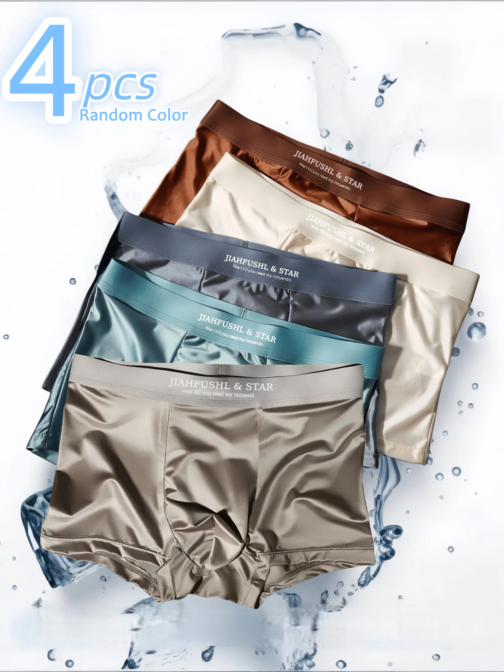 4er-Pack Luxuriöse Eisseide Satin-ähnliche Boxershorts Sommerliche Glatte Kühle Einfarbige Herren-Unterhosen Atmungsaktive Mesh-Zwickel-Unterwäsche