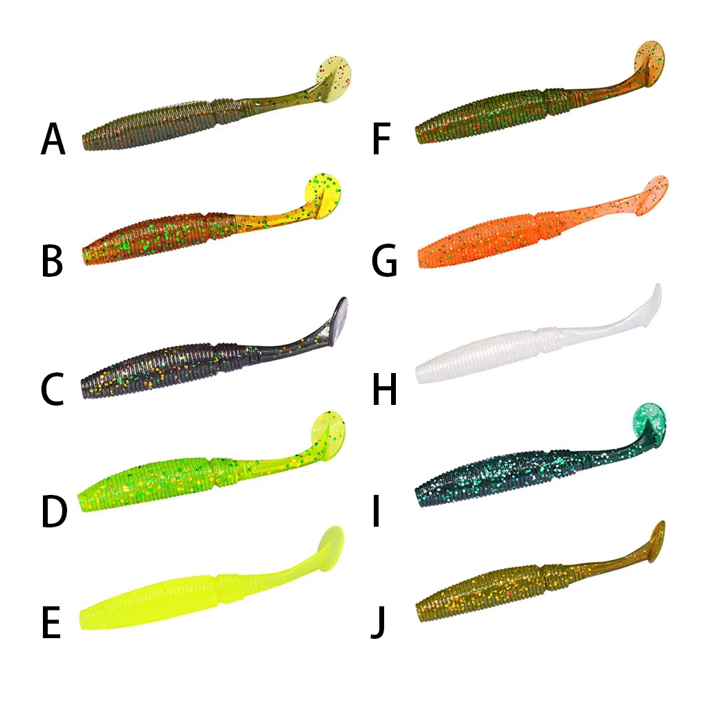 A FISH LURE 6PCS T Tail Soft Worm 75mm Paddle Tail Wobbler Fishing Lure for Bass Fishing Bait Grub Fake Swimbait