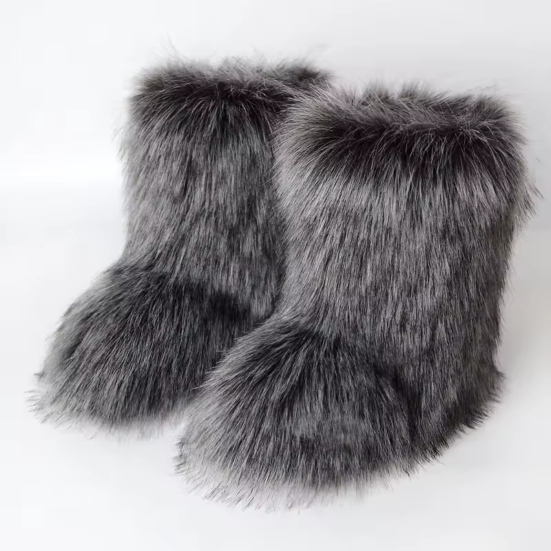 Women's Winter Snow Boots Outdoor Luxury Furry Faux Fox Fur Boots Woman Plush Warm Platform Shoes New Fashion Bottes Big Size 46 - Image 2
