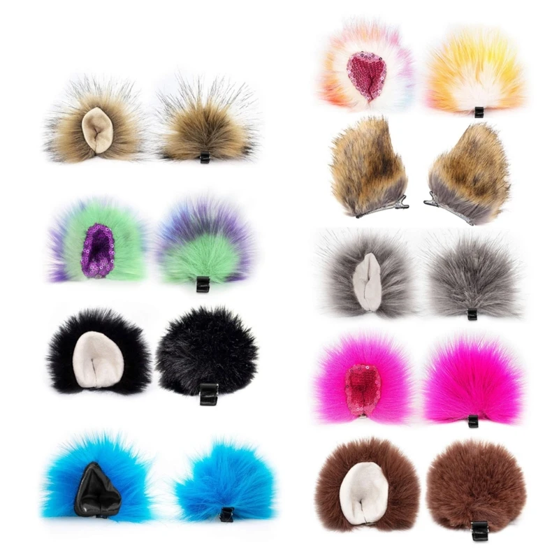 

Animal for Cat Ears Hair Clip with Skin Inside Plush Headdress Cosplay Party