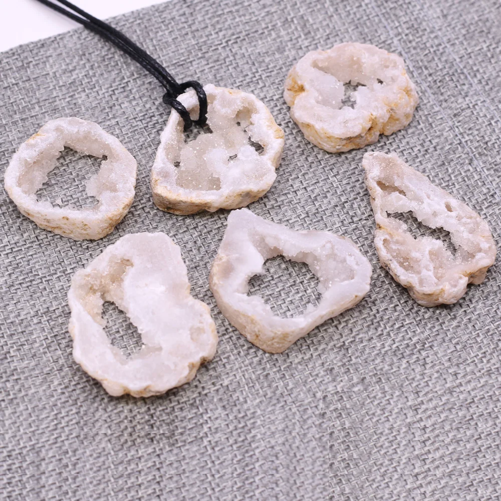 Slice Natural Druzy Agates Pendants Necklaces Irregural Shape  Chains Length 45+5mm for DIY Jewelry Necklace Szie 25-40mm