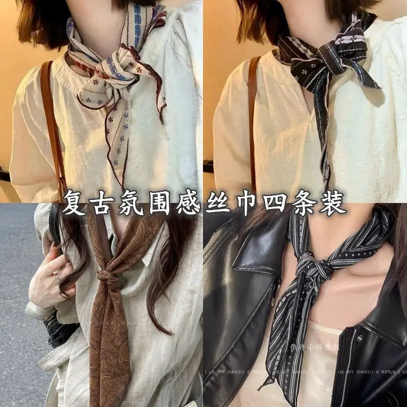 

Retro Cotton-Linen Triangle Scarf Silk Scarf 2026 New Style Versatile Neck Protection Headscarf Decorative Collar Accessory with