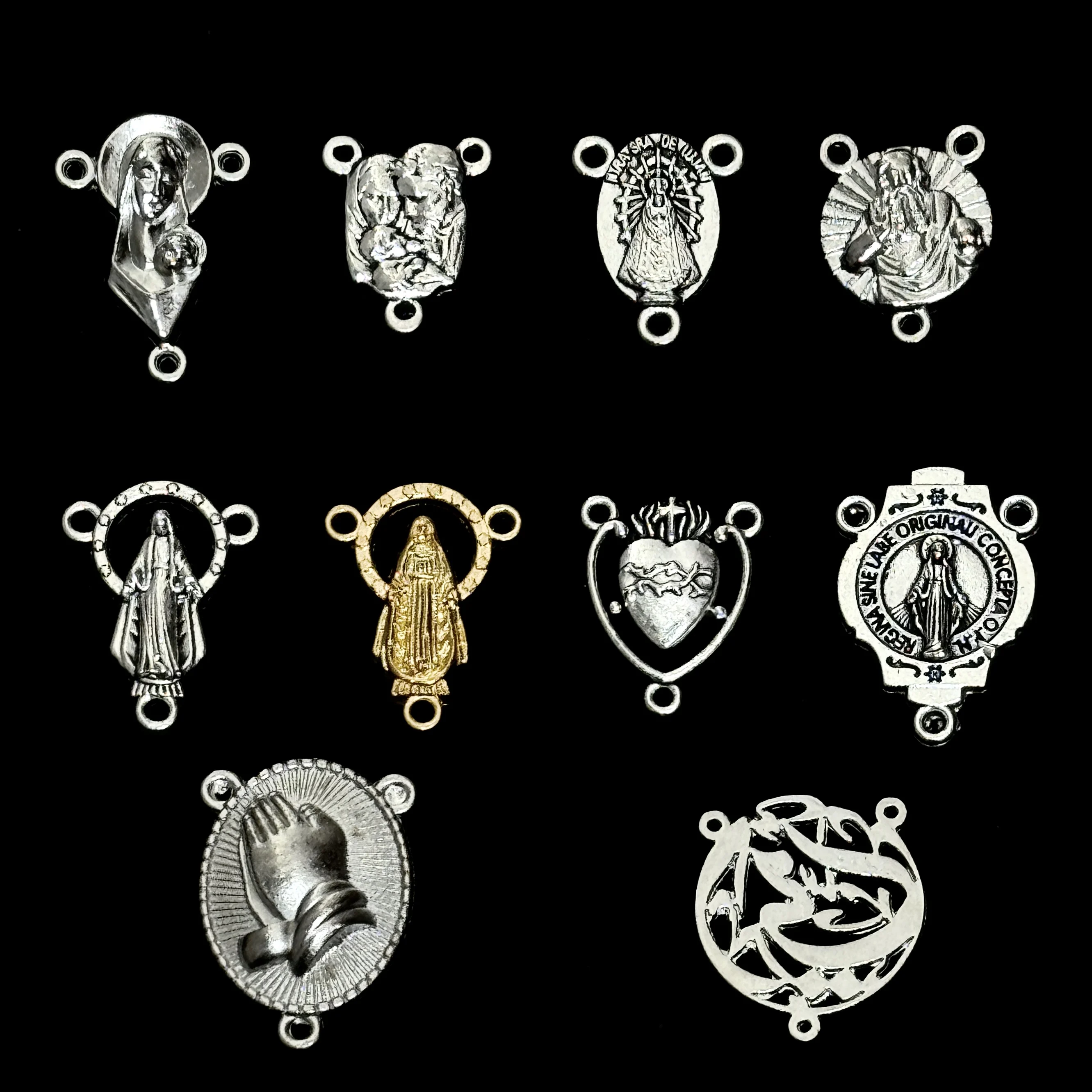 10Pcs Catholic Rosary Centerpieces Miraculous Medal Sacred Heart Holy Family Charms for DIY Rosary