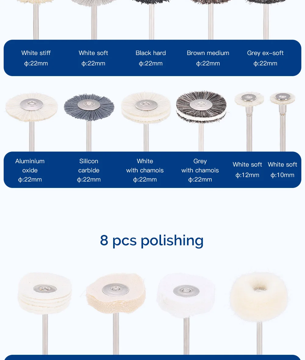 51-teiliges AZDENT Dental-Labor HP Polier-Set 2,35mm zum Schleifen von Keramik Porzellan Niedrigdrehzahl-Polierer Bürsten Fräser Scheiben für Zahnmedizin – Detail 3