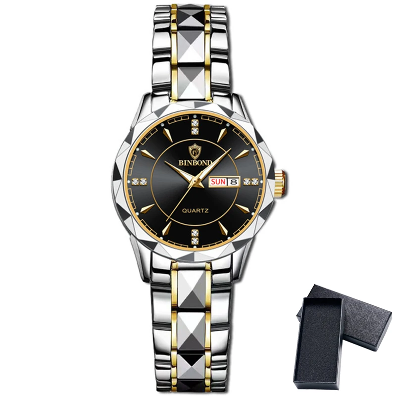 BINBOND-Relógio de pulso luminoso impermeável, relógio esportivo feminino, relógios Quazt de luxo, relógio de moda, 5552