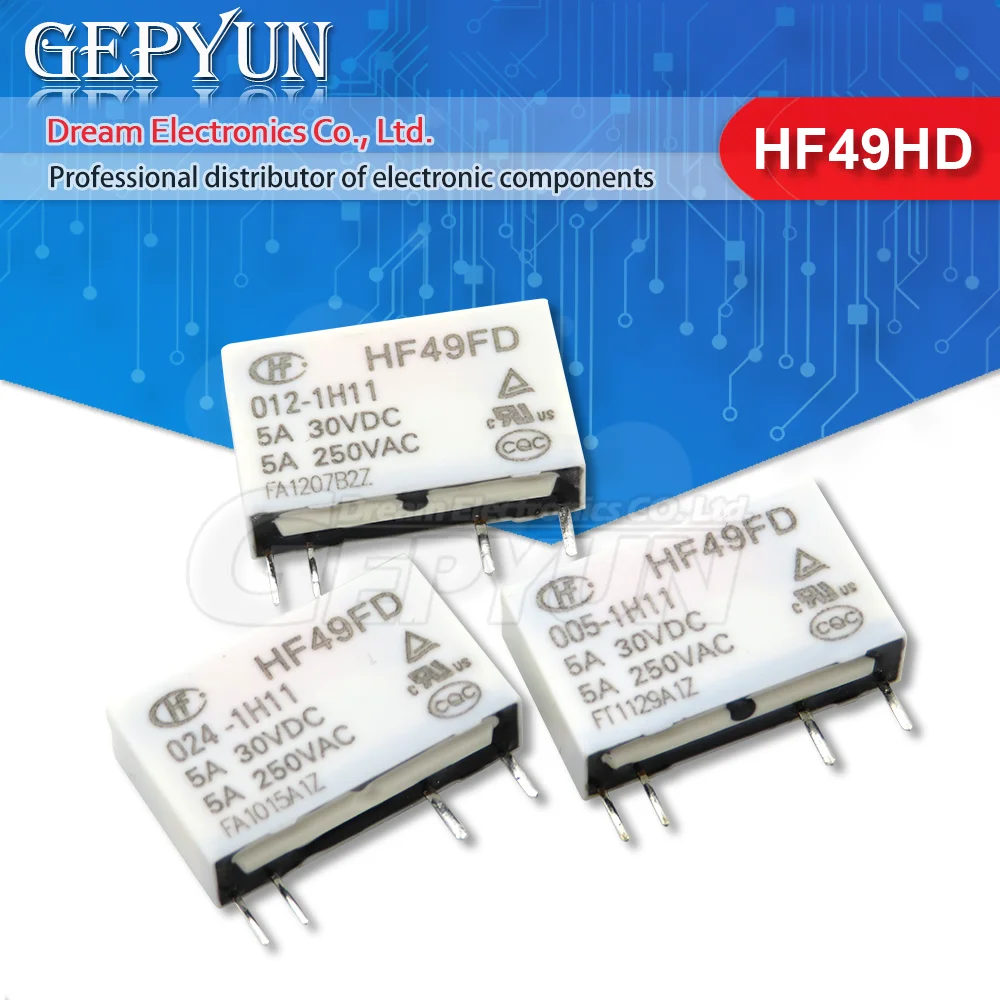 5pcs HF49FD HF49FD-005-1H11 HF49FD-012-1H11 HF49FD-024-1H11 Relay HF49FD-005 012 024 1H11 4Pin 5A Relays DC 5V 12V 24V