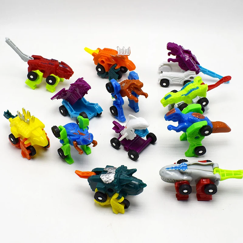 12Pcs/bag Novelty Cartoon Dinosaur Transformer Car Toys Funny Mini Robot Car Model Children's Puzzle Toys Boys Birthday Gifts