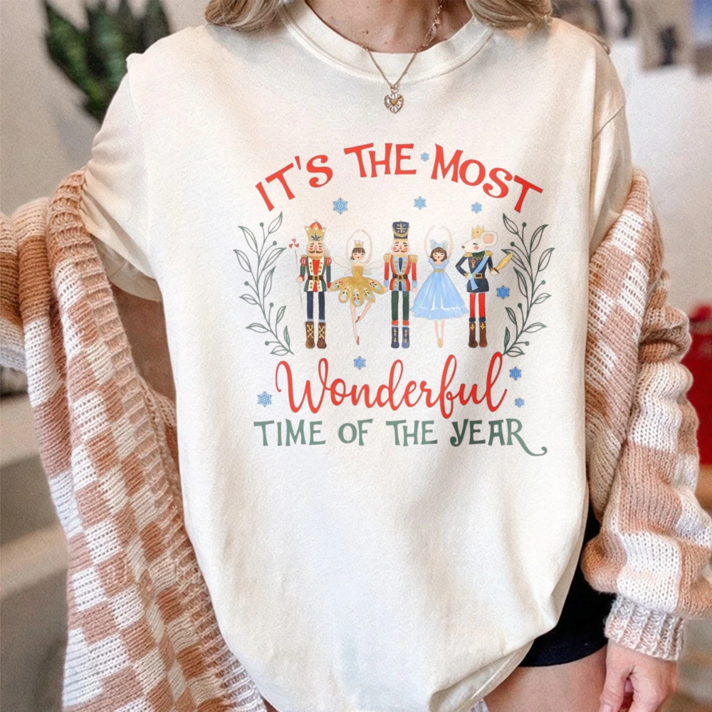Nutcracker Character Christmas Cotton T-Shirt Sugar Plum Fairy Ballet Show Graphic T Shirt Ballet Fans Holiday Season Women Tees