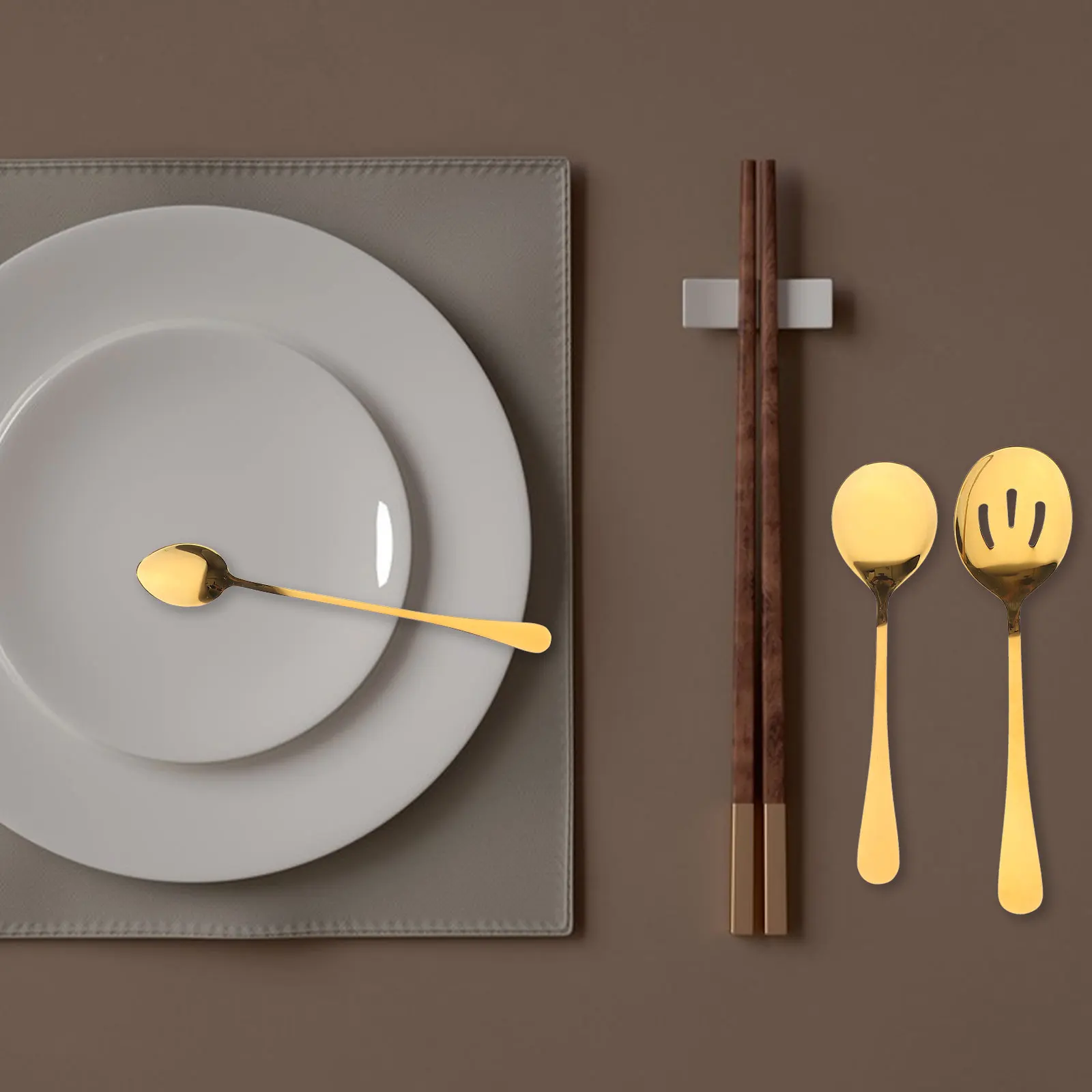 

7 Piece Stainless Steel Cutlery Set Golden Reusable Party Serving Utensils Portable Flatware Kitchen Supplies Salad Fork Spoon