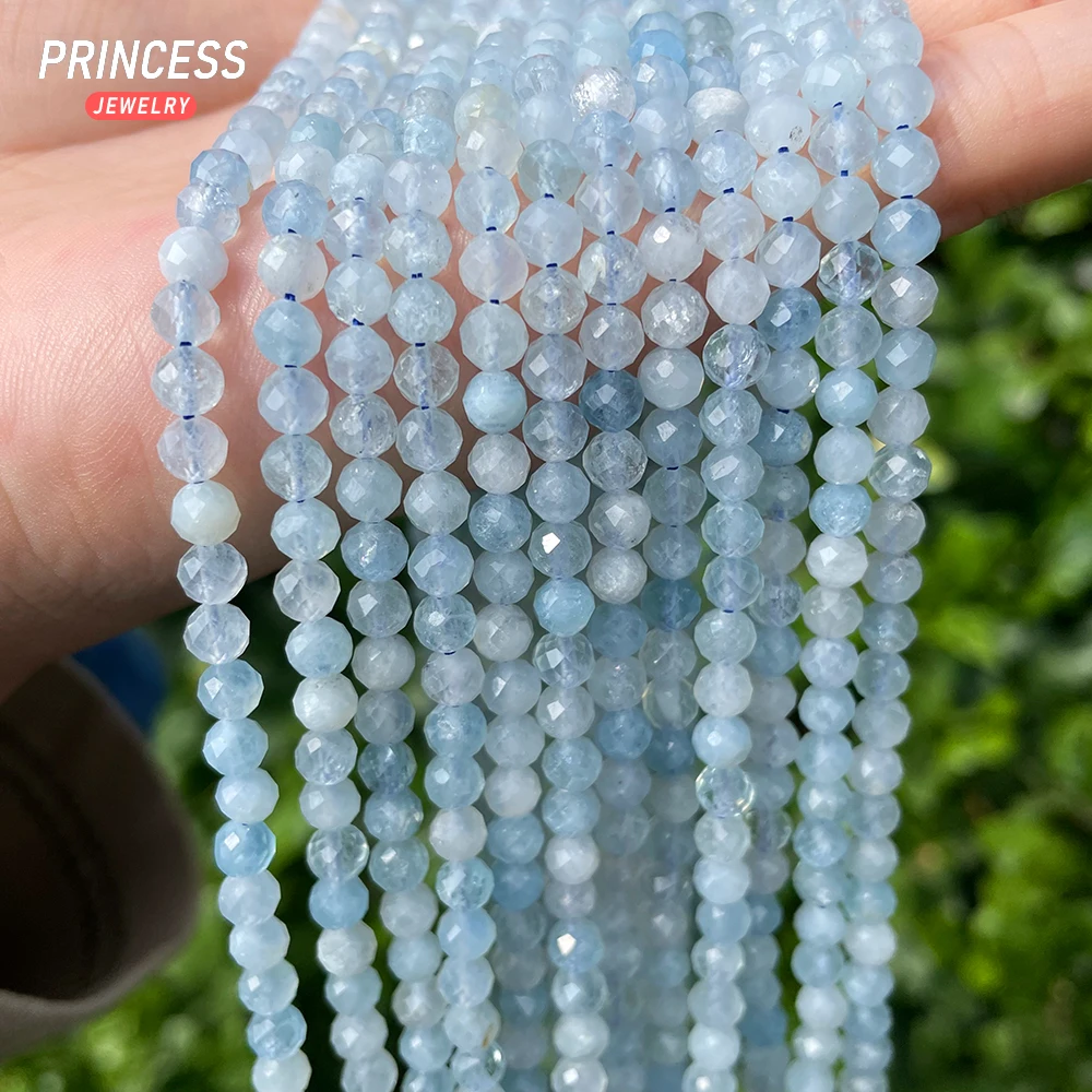 A+ Natural 4mm Brazil Aquamarine Faceted Beads Loose Seed Beads for Jewelry Making Wholesale Beads DIY Accessories