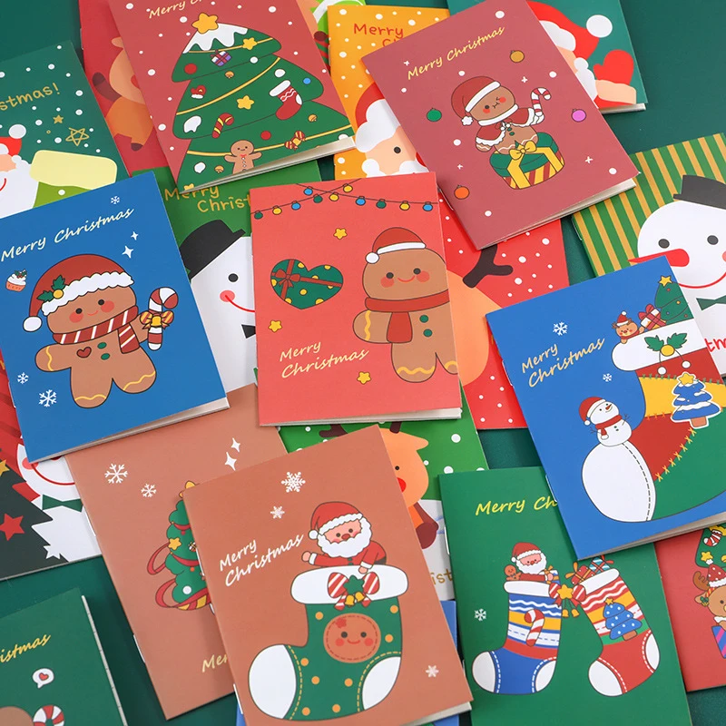 Christmas Notebooks Pocket Notepads Cute Cartoon Christmas Santa Claus Elk Tree School Office Stationery Student Kid Child Prize