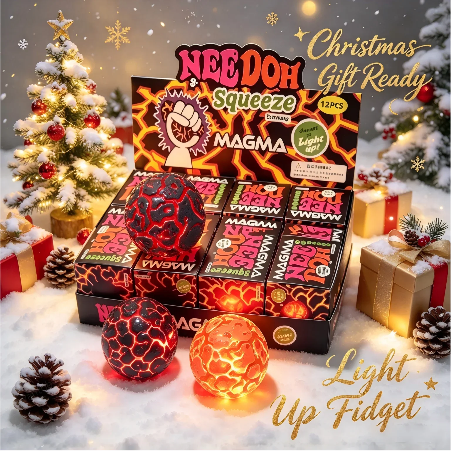 NeeDoh Glitter Magma Ball Crunch Stress Relief Toy Squeeze Toy Nice Cube Sensory Toy for Adults Christmas Gifts