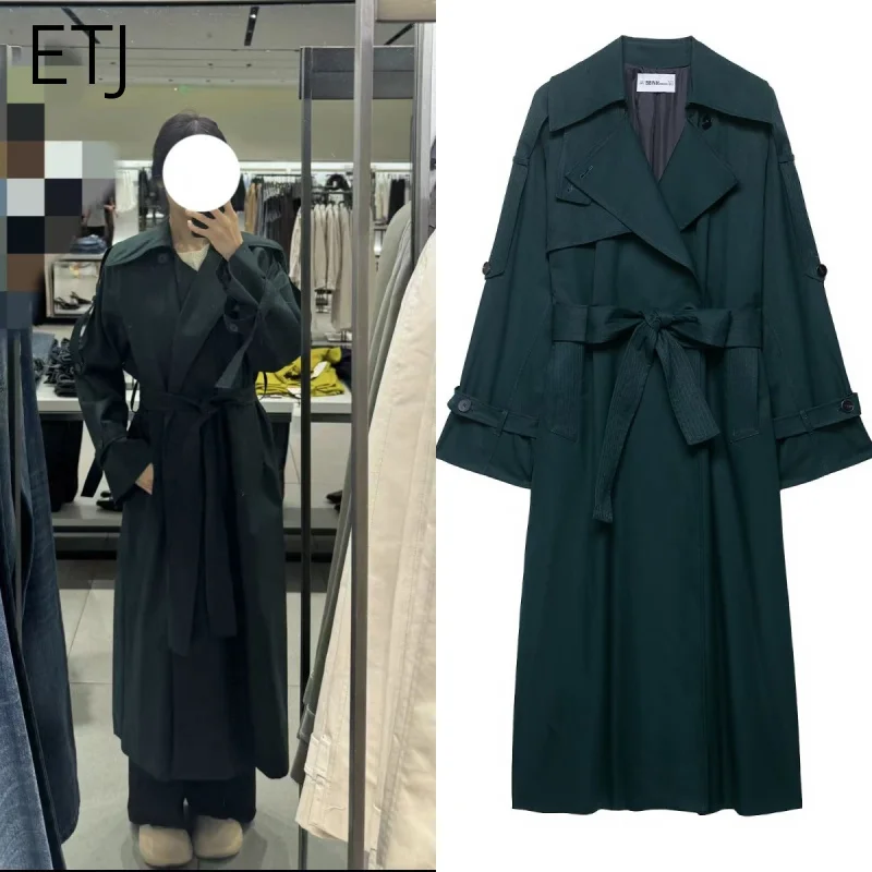 

ETJ 2025 осень-зима, новые женские модные уличные эполеты серии ZW в британском стиле, украшенные свободным длинным плащем