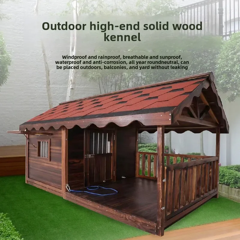 Outdoor Dog House Solid Wood Waterproof Large Dog Golden Retriever Kennel Rainproof Kennel Pet Villa Summer Outdoor Dog House