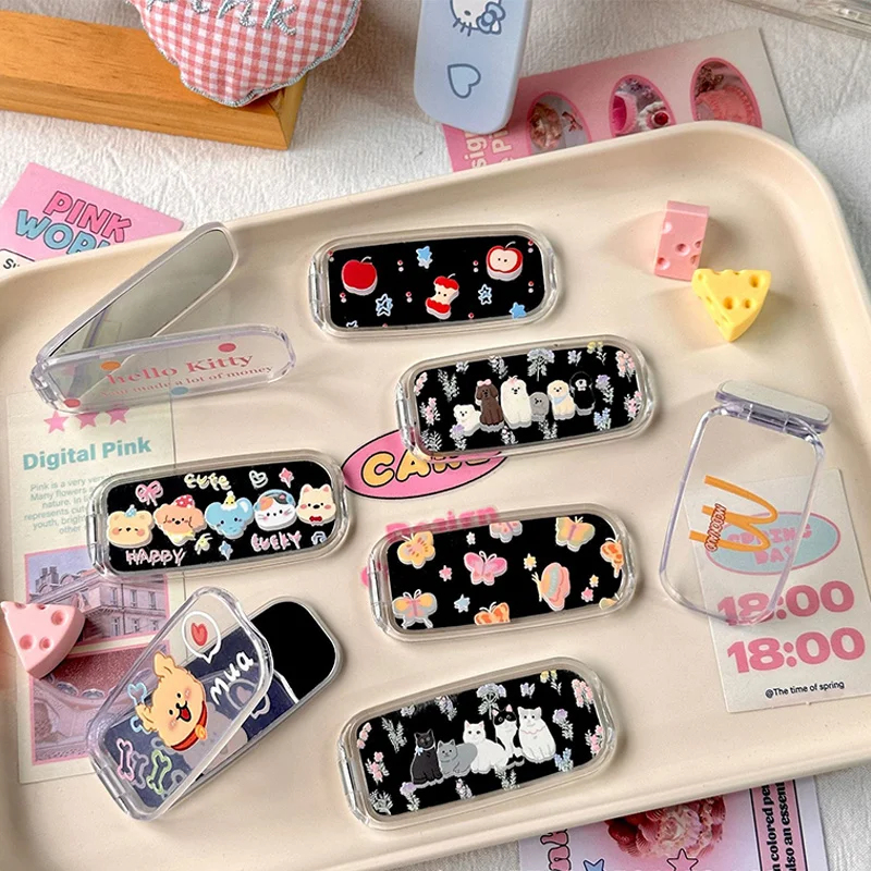 New Cute Cartoon Cat & Dog Stick-On Makeup Mirror Phone Holder - Dual-Position Foldable Stand, Mobile Phone Accessories