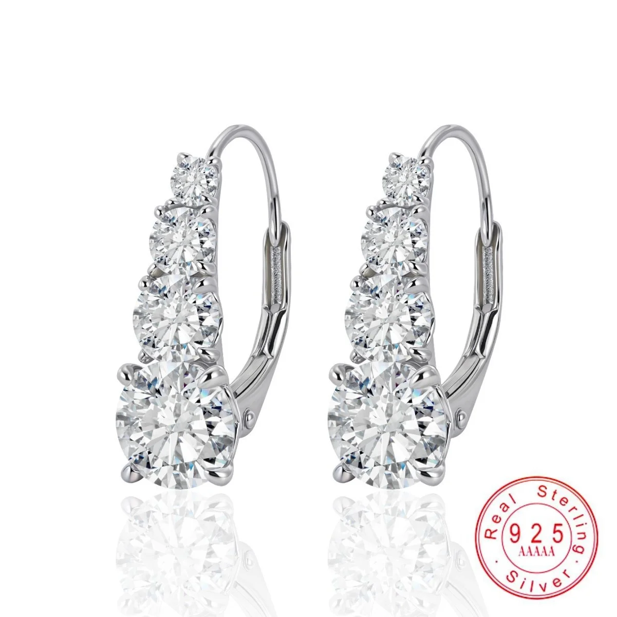 2.4CT Princess Cut Moissanite Huggie Hoop Earrings 925 Sterling Silver 3 Stones Moissanite Ear Buckle for Women Fine Jewelry