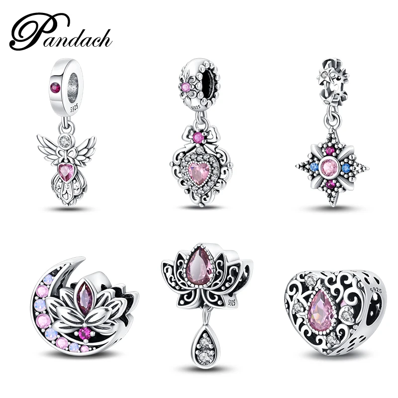 925 Sterling Silver Classic Retro Lotus Heart-Shaped Charms Beads Fit Original Pandora Bracelets Fine DIY Anniversary Jewelry