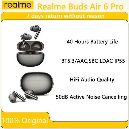 기존 Oppo Realme Buds Air 6 Pro 이어폰 Bluetooth 5.3 20H 배터리 고해상도 LDAC 50dB 소음 감소 2.0 무선 헤드폰