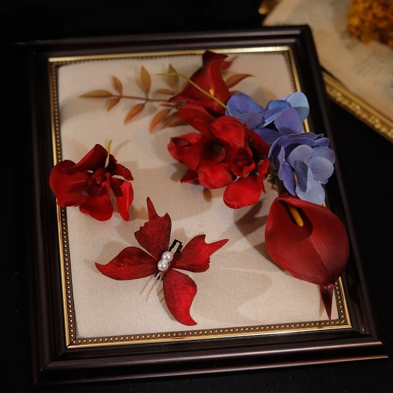 

Китайская классическая бордовая бабочка калла лилия цветок аксессуары для волос комплект свадебный головной убор