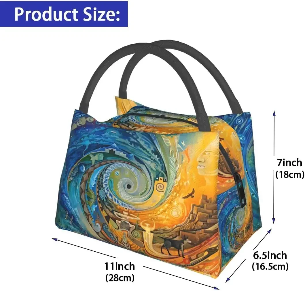 Tarot Divination Lunch Bag 11x6.5x7 Inch Insulated Thermal Lunch Box Large Capacity Bento Tote Bags for Work Picnic Travel