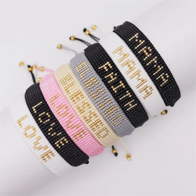 ZHONGVI Letter Bracelet Fashion Jewelry Miyuki Handmade Pulseras Love MAMA Happy Dream Bracelets for Women Wholesale