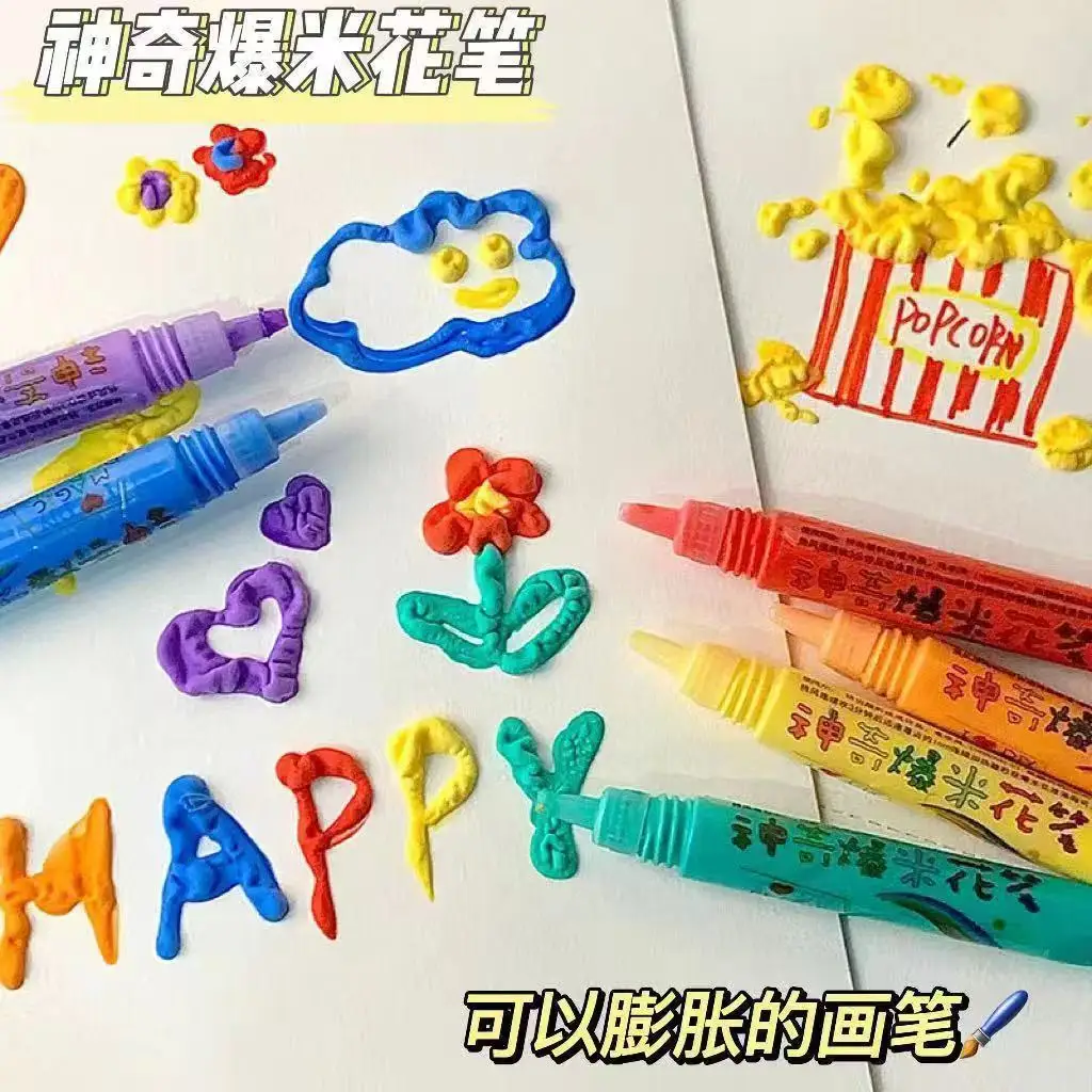 3D Bubble Pen, Creative Cotton Pen, DIY Handmade Art Painting Pen, Children's Popcorn Pen, Inflation Magic Tool