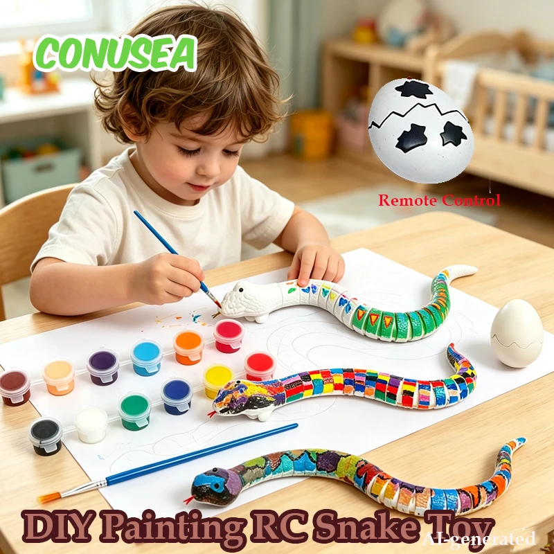 RC Snake DIY Painting Kit Electric Snakes Rattlesnake Model Sensor and Remote Control Animals Educational Toys Art Gift Children