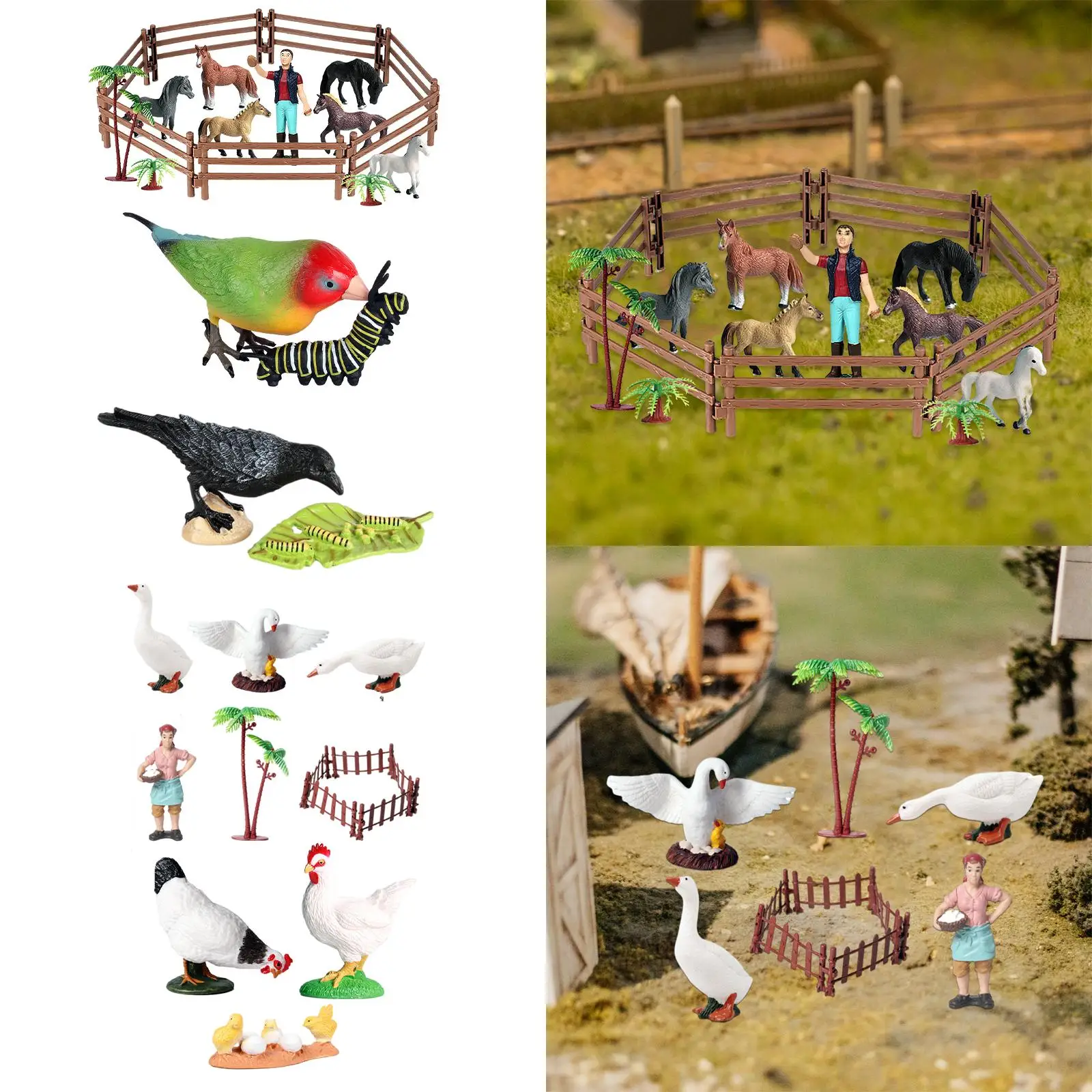 Farm Animals Figures Toy Keeper Farmer Scenery Model Figurines for Kids